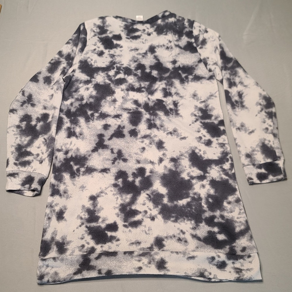 Tie Dye Tunic Top Womens L Grunge Alt Black White Long Sleeve Crewneck Pullover